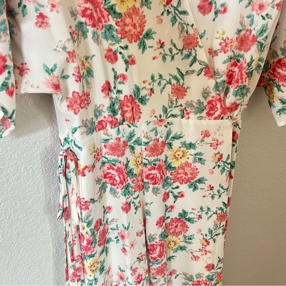 1. State Cream Wrap Midi Dress Flutter Sleeve w/ Pink Yellow Green Floral Size 8 - Picture 6 of 12